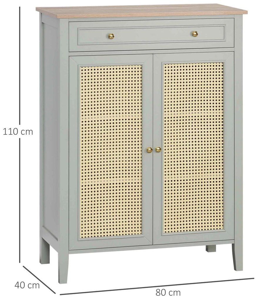 HOMCOM Dulap pentru pantofi mobilier de depozitare pentru pantofi mobilier pentru intrare cu 2 uși efect de răchită sertar 80 x 40 x 110 cm | Aosom Romania