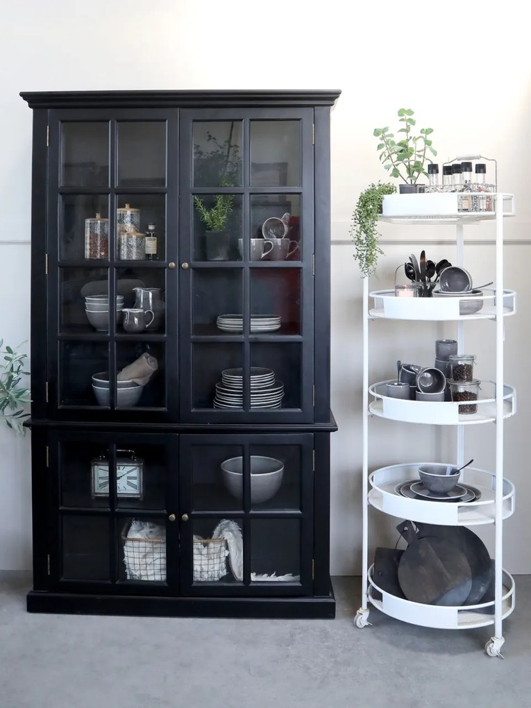 Vitrina din lemn masiv, negru, cu 4 usi, aspect rustic, Marseille