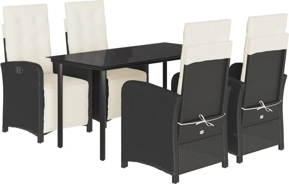 vidaXL Set mobilier de grădină cu perne, 5 piese, negru, poliratan