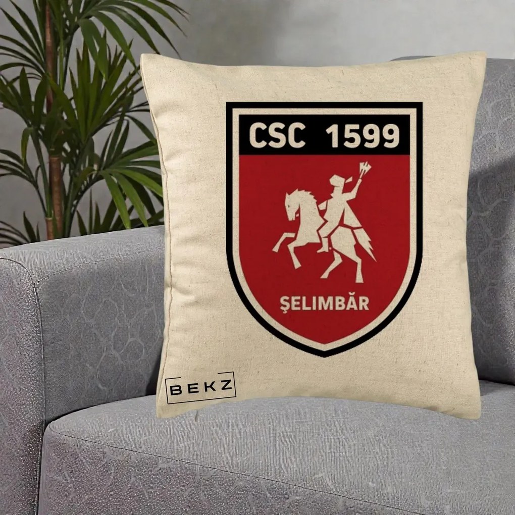 Perna Personalizata CSC 1599 Selimbar Fotbal, 40x40 cm, Bej, Husa Detasabila, Perna Inclusa, BEKZ®