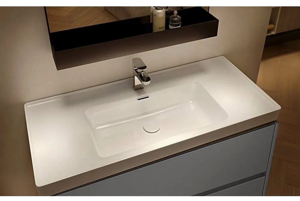 Dulap baie suspendat Cersanit Crea pentru lavoar incastrabil, 100 cm, gri