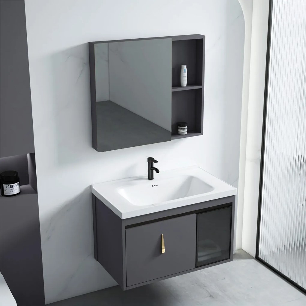 Set mobilier de baie cu lavoar Paris 60cm Gri