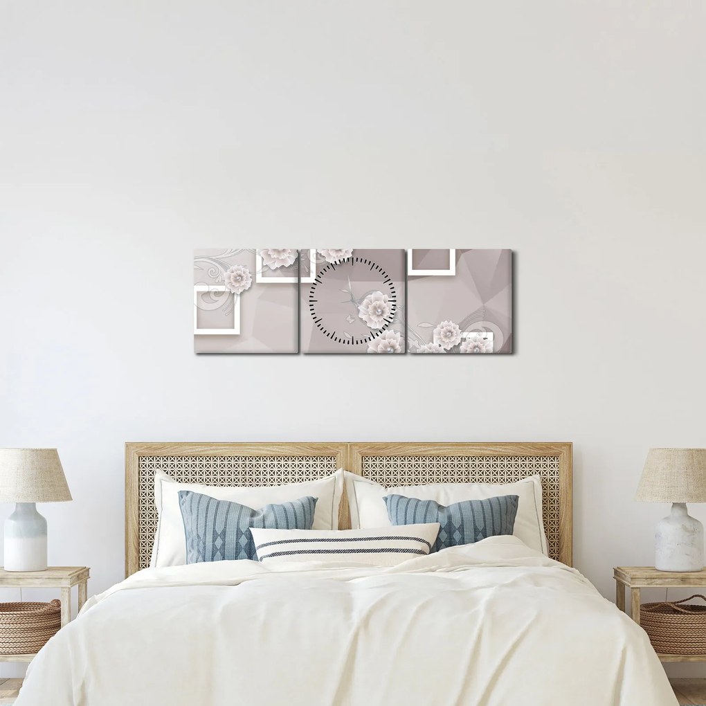 Tablou - Imagine flori bej (cu ceas) (90x30 cm)