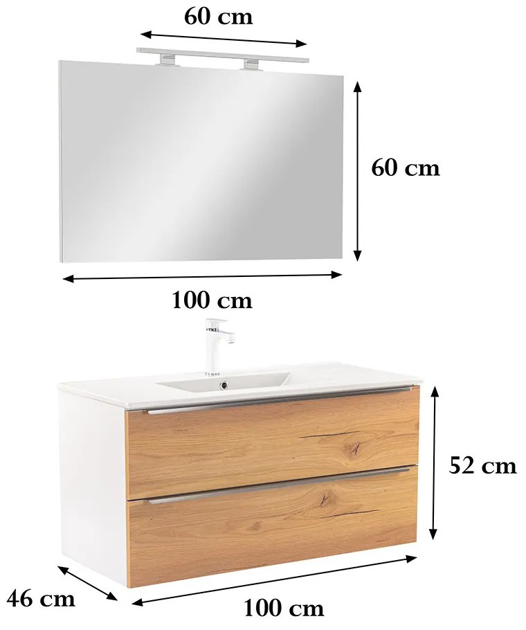 Mobilier complet de baie Vario Trim 100, stejar alb
