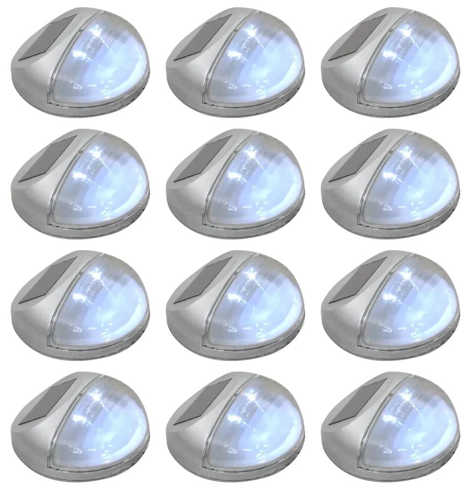 vidaXL Lămpi solare de exterior cu led-uri, 12 buc., argintiu, rotund