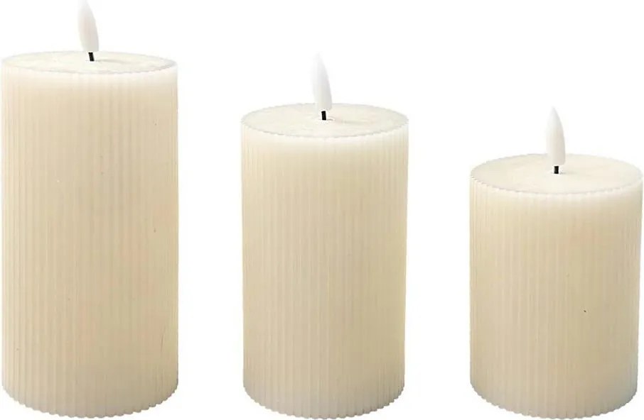 Set 3 lumânări LED BRILLO, crem, cu telecomandă, alimentare 3x AAA