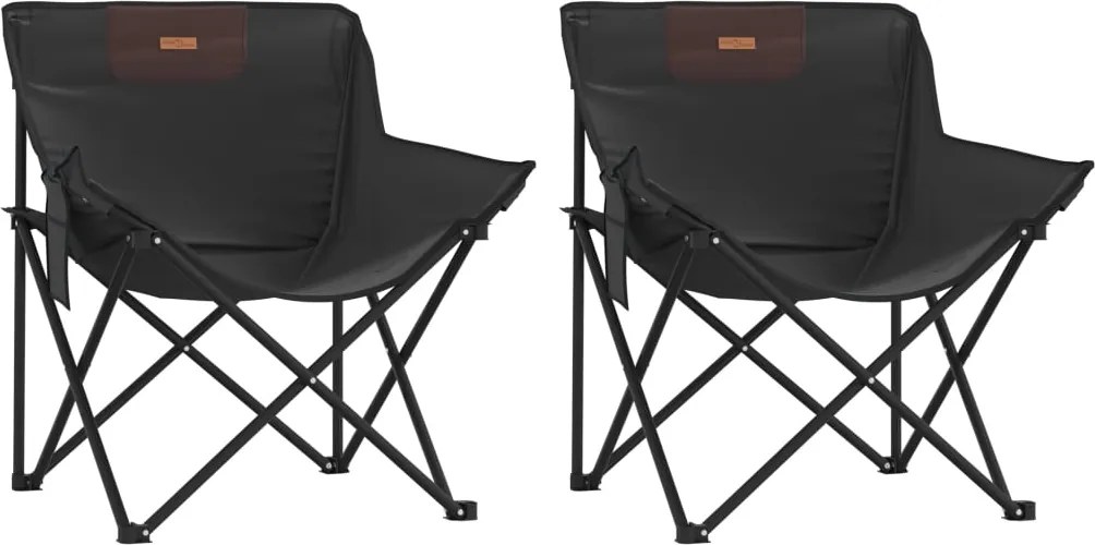 vidaXL Scaune de camping cu buzunar, pliabile, 2 buc., negru