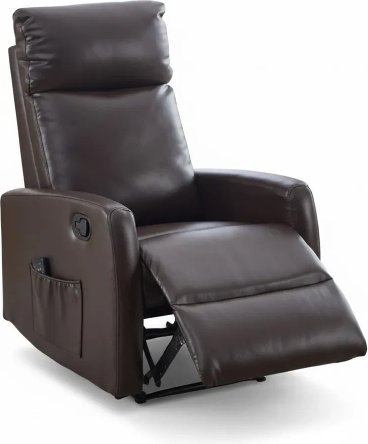 Fotoliu Masaj si Incalzire, Recliner, suport picioare extensibil, Piele ECO Premium, Maro Inchis