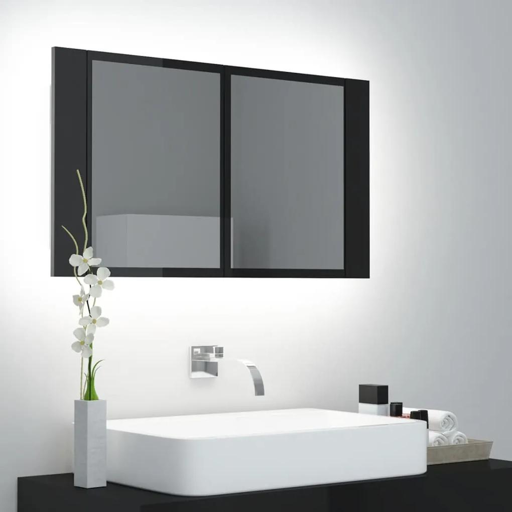 804970 vidaXL Dulap baie cu oglindă & LED negru extralucios 80x12x45 cm acril