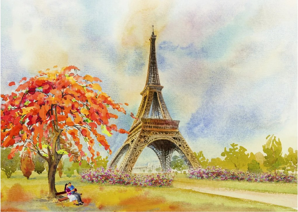 Tablou pe sticlă pictat cu turnul Eiffel (70x50 cm)