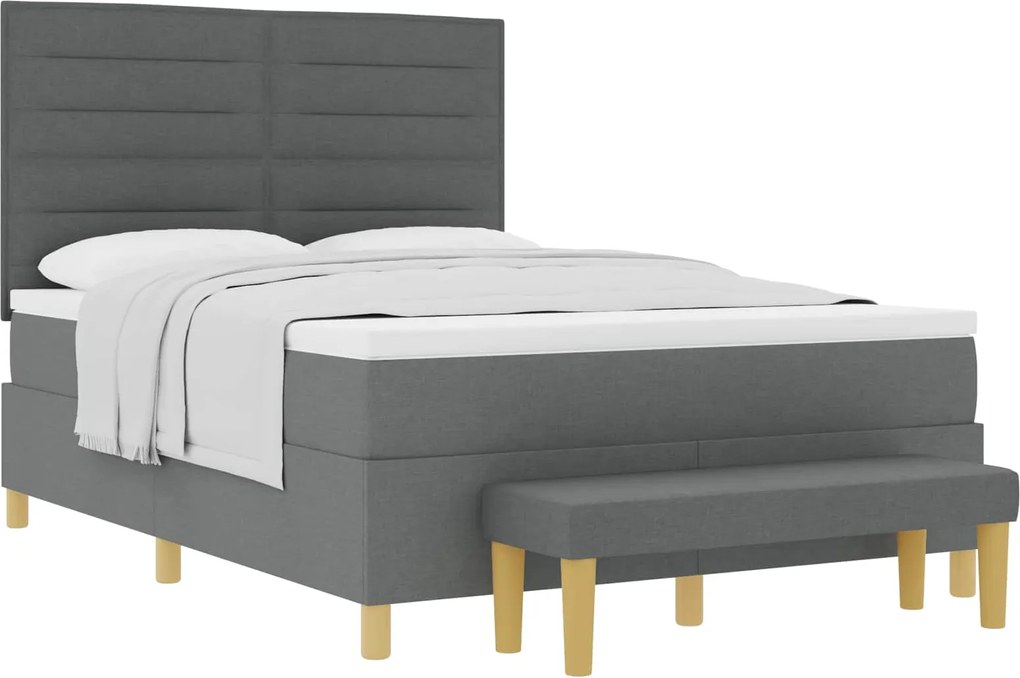 vidaXL Pat cu arcuri cu saltea Gri închis 140 x 200 cm țesătură