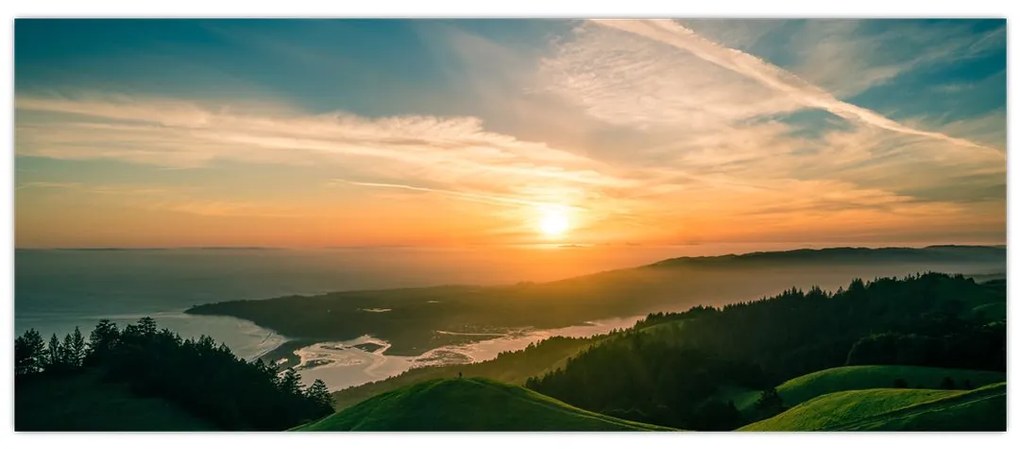 Tablou cu soarele răsărind deasupra mării (120x50 cm)
