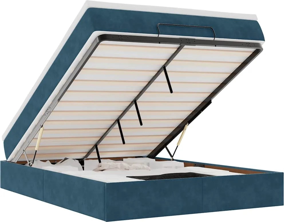 vidaXL Cadru de pat otoman cu saltea Albastru închis 140x190cm catifea
