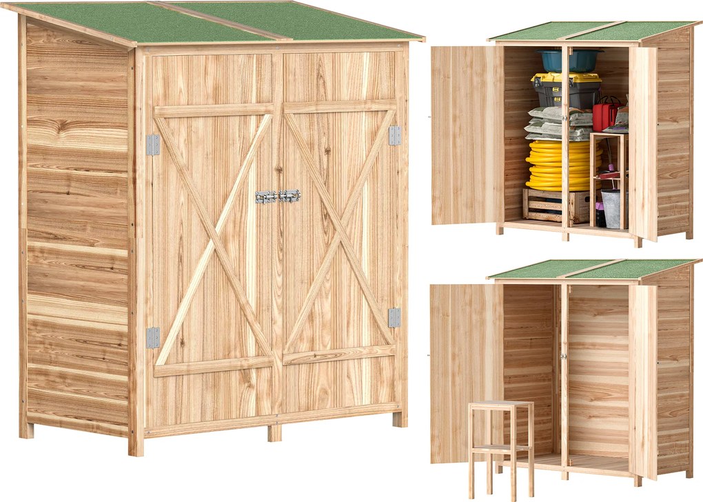 Outsunny Șopron pentru unelte, șopron pentru scule cu masă laterală, lemn de brad, 140 x 75 x 157 cm | Aosom Romania