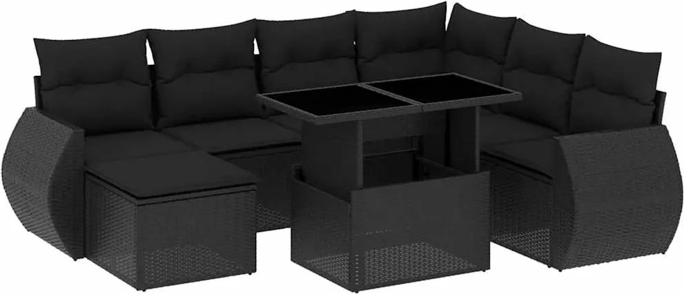 vidaXL Set mobilier de grădină cu perne, 8 piese, negru, poliratan