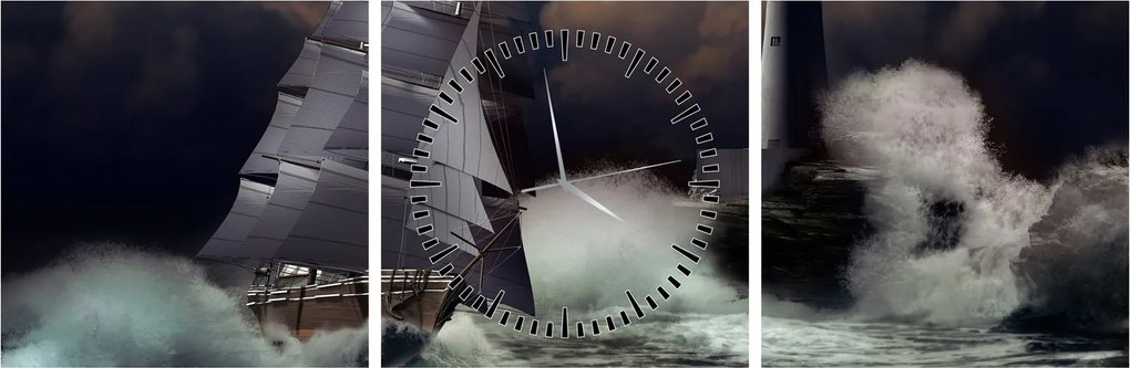 Tablou - Vapor în furtună (cu ceas) (90x30 cm)