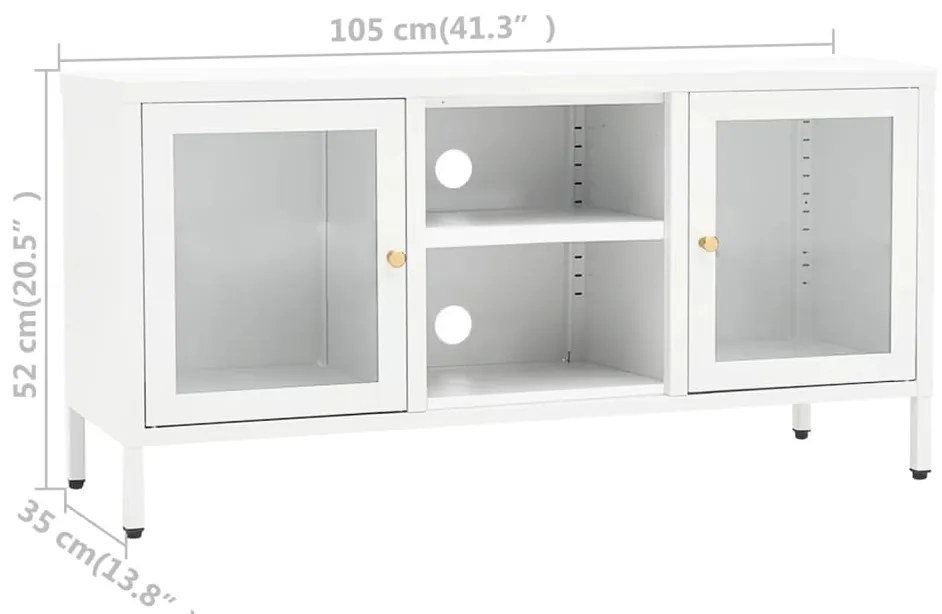 Dulap TV, alb, 105x35x52 cm, otel si sticla 1, Alb