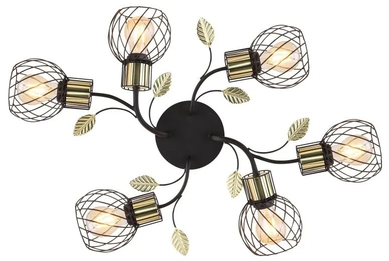 Plafoniera cu 6 spoturi design modern Lally negru, alama