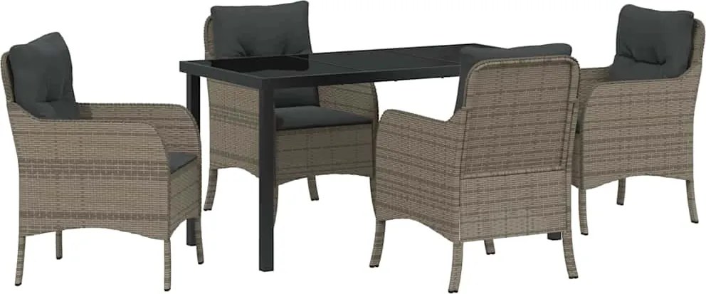 vidaXL Set de masă pentru grădină cu pernă 5 pcs Gri poliratan
