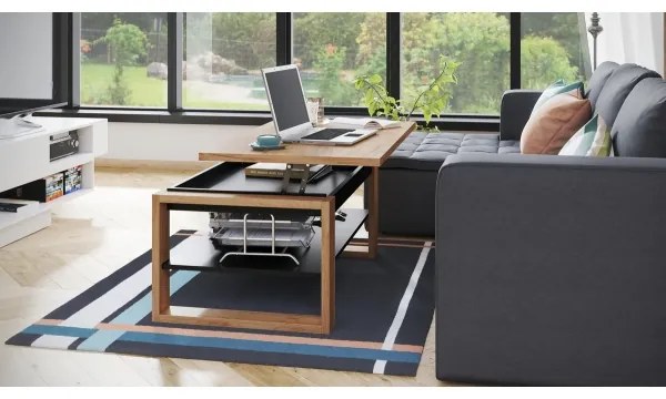 Masă de cafea cu blat rabatabil și poliță NEA, stejar craft/negru