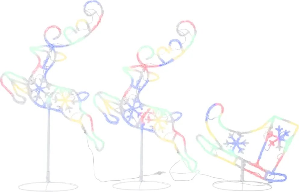 vidaXL Reni și sanie de Crăciun, colorat, 260x21x87 cm, acril