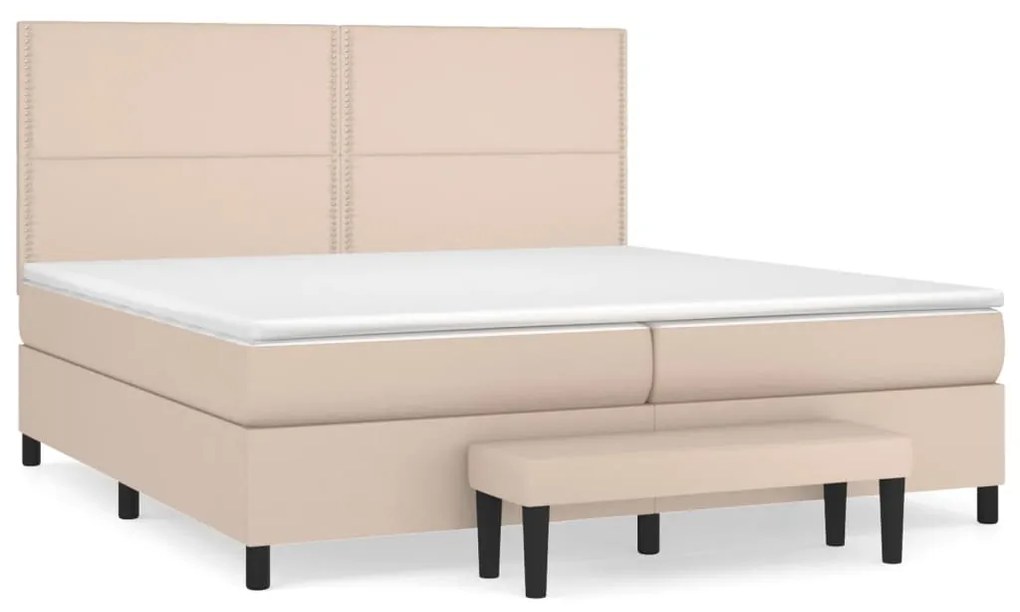 3137628 vidaXL Pat continental cu saltea, cappuccino, 200x200 cm, piele eco