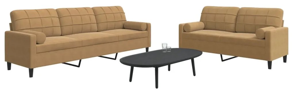 vidaXL Set de canapele cu perne/rulouri, 2 piese, maro, catifea
