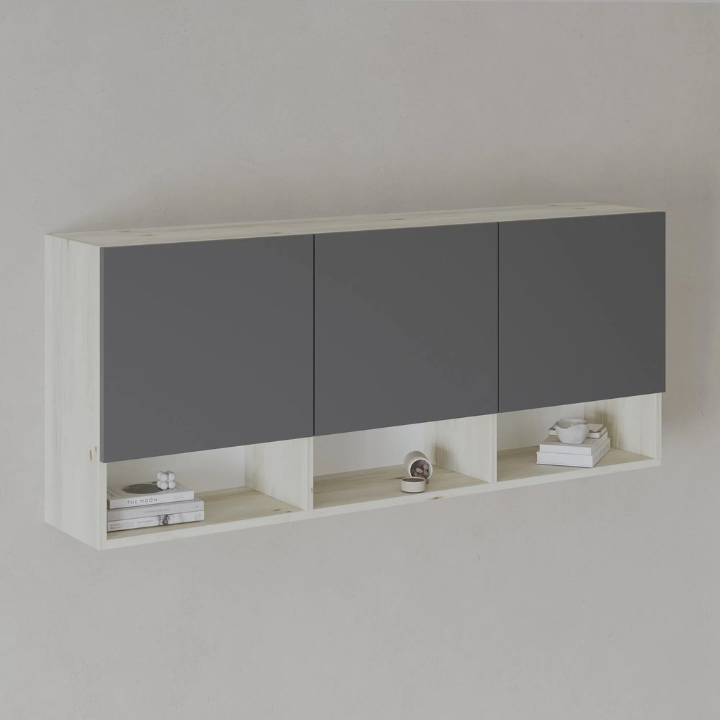 Dulap suspendat Malmo, 3 Usi, Stejar Alb/Antracit, 144 x 27 x 60 cm