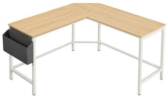 Birou calculator pe colt, Vasagle, pal si otel, buzunar lateral, natur, max 50 kg, 135x135x76 cm
