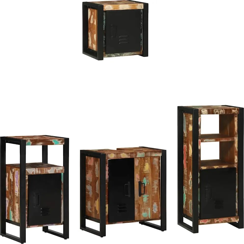 vidaXL Set de mobilier pentru baie cu raft 4 pcs Lemn recuperat masiv