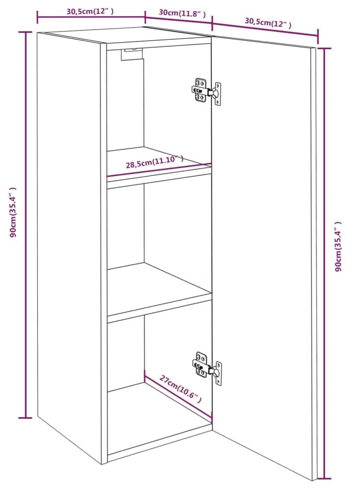 Dulapuri TV, 4 buc., stejar maro, 30,5x30x90 cm, lemn prelucrat 4, Stejar brun, 30.5 x 30 x 90 cm