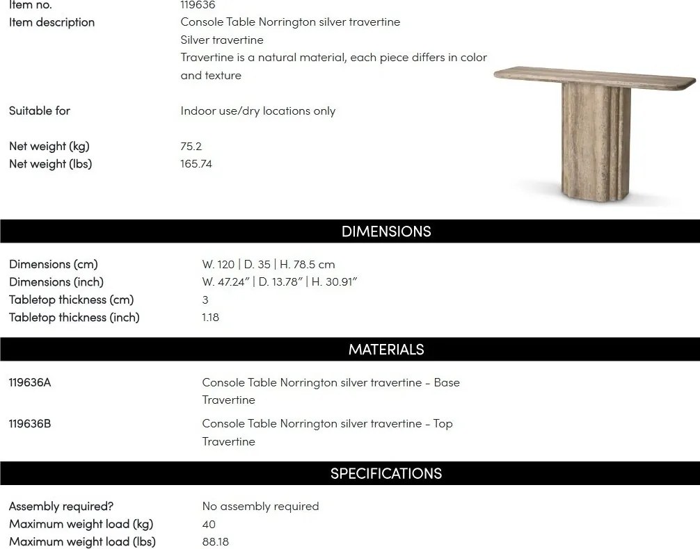 Consola LUX din travertin Norrington