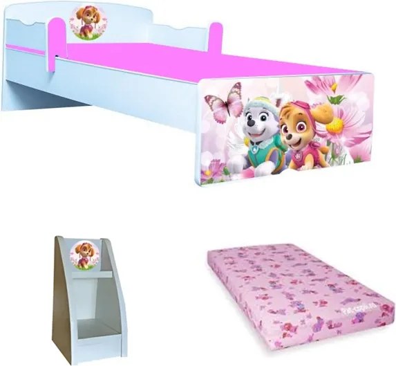 Pat copii Paw Patrol pink cu saltea si etajera Cadou