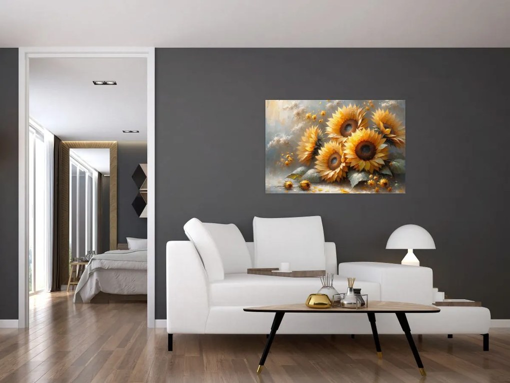 Tablou - Pictură cu floarea-soarelui (90x60 cm)