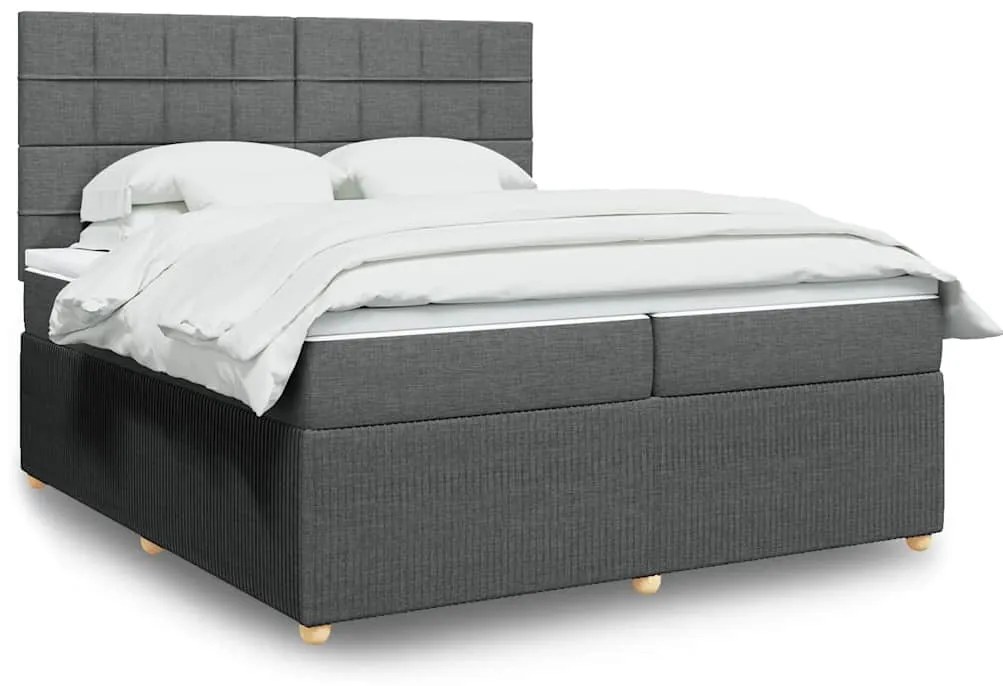 vidaXL Pat box spring cu saltea, gri închis, 200x200 cm, textil