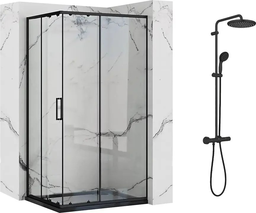 Pachet cabina de dus Rea Punto negru 80x100 cm si coloana de dus Grohe Vitalio Start negru