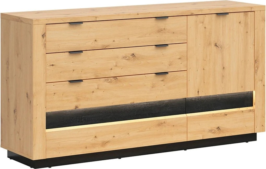 Comoda OSTIA, stejar artisan/negru, PAL, 161x42x85 cm