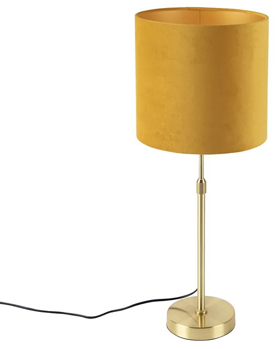 Lampă de masă aurie/alamă cu abajur din catifea galbenă 25 cm - Parte