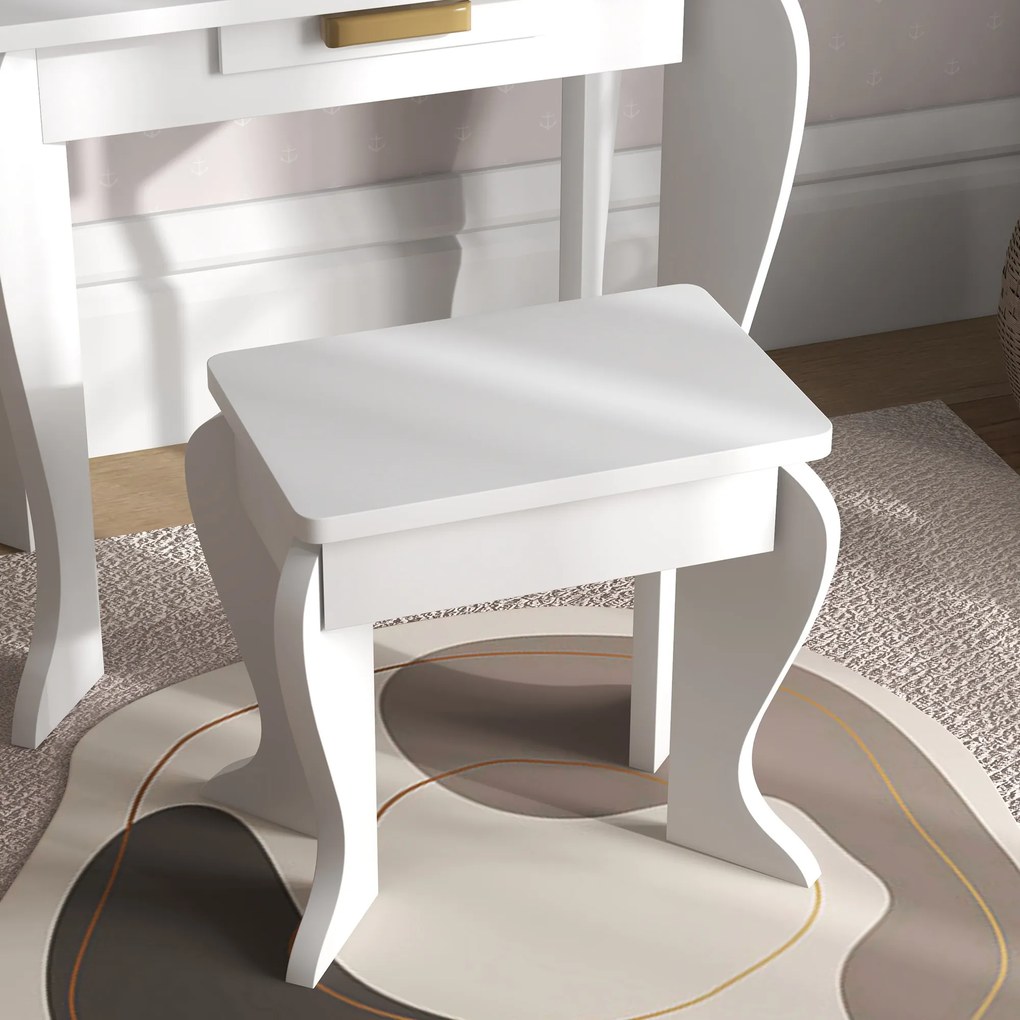 HOMCOM Măsuță pentru copii cu oglindă și taburet Măsuță de toaletă pentru fete 3-6 ani cu sertar alb | Aosom Romania