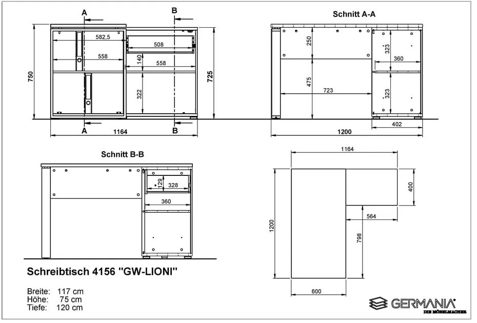 Birou cu aspect de stejar 120x117 cm Lioni - Germania