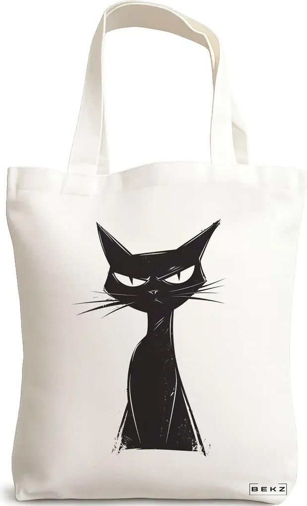 Sacosa de Panza pentru Cumparaturi, Geanta Tote, model That cat face 38 x 34.5 cm, Alba, BEKZ®