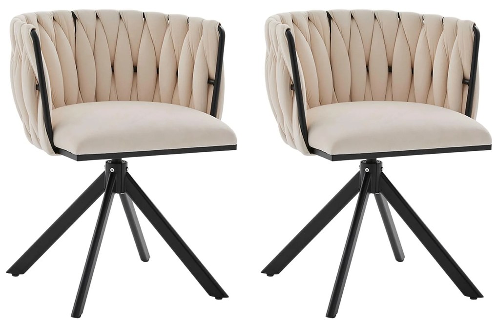 Set de 2 scaune pivotante din catifea, Fildeș | Aosom Romania