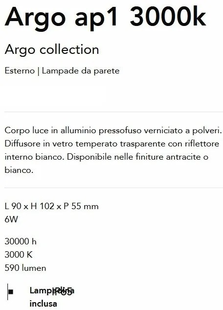 Aplica LED de perete exterior ambientala Ip65 Argo ap1 3000k antracit