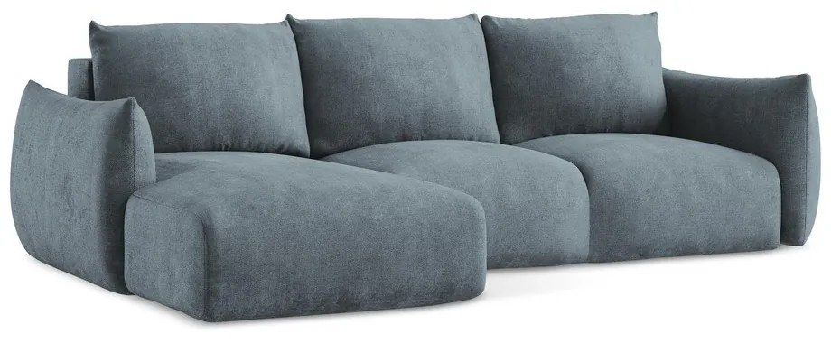 Colțar albastru extensibil cu tapițerie din chenille (cu colț pe partea stângă/cu șezlong) Leila – Makamii