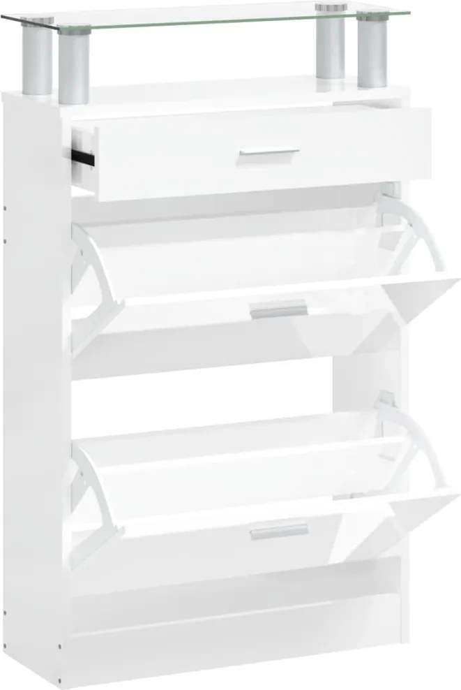 vidaXL Pantofar, alb extralucios, 63x24x104 cm, lemn prelucrat