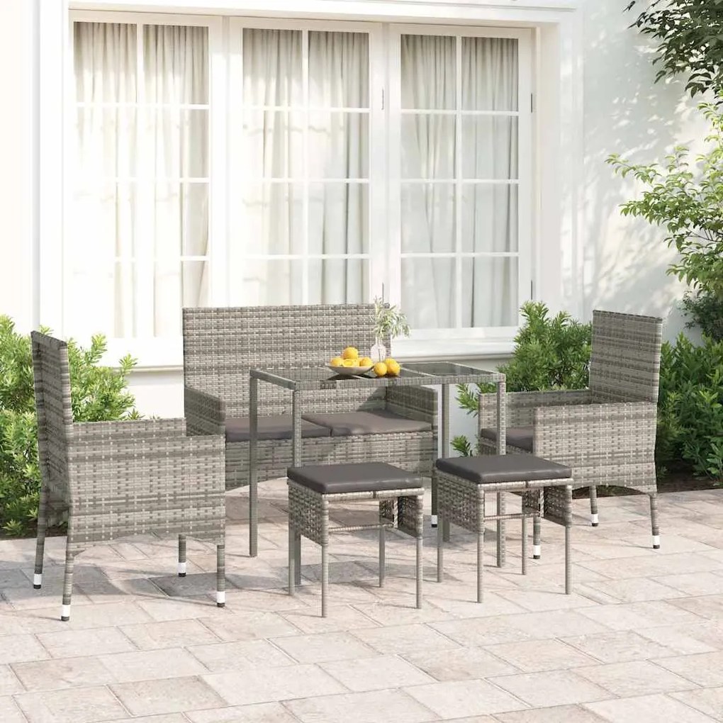 vidaXL Set mobilier de grădină cu perne, 6 piese, gri, poliratan