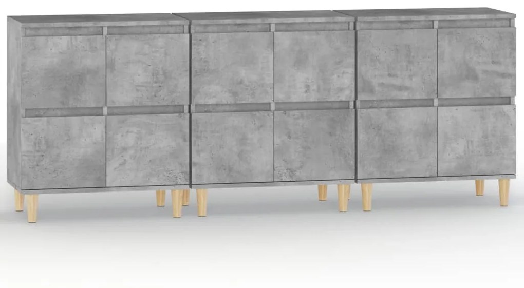 3185771 vidaXL Servante, 3 buc, gri beton, 60x35x70 cm, lemn prelucrat