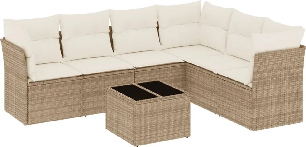 vidaXL Set canapele de grădină, 7 piese, cu perne, bej, poliratan