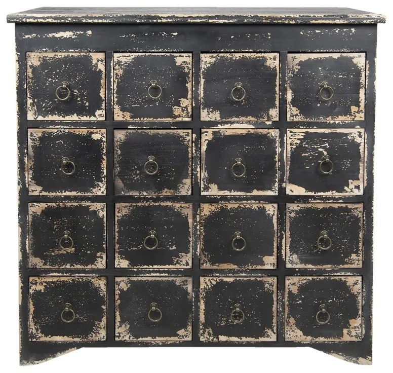 Comodă vintage cu 16 sertare, negru antichizat, "Marquise"