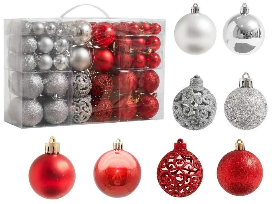 Set ornamente de Crăciun 4Home Noel, 100 buc., argintiu și roșu
